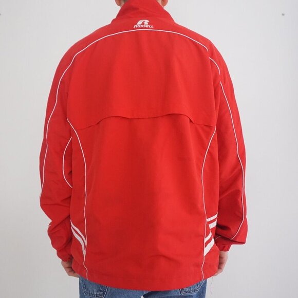 Vintage Russell Athletic Red White Zip Up Windbreaker Nylon Jacket Size Large - Picture 2 of 11